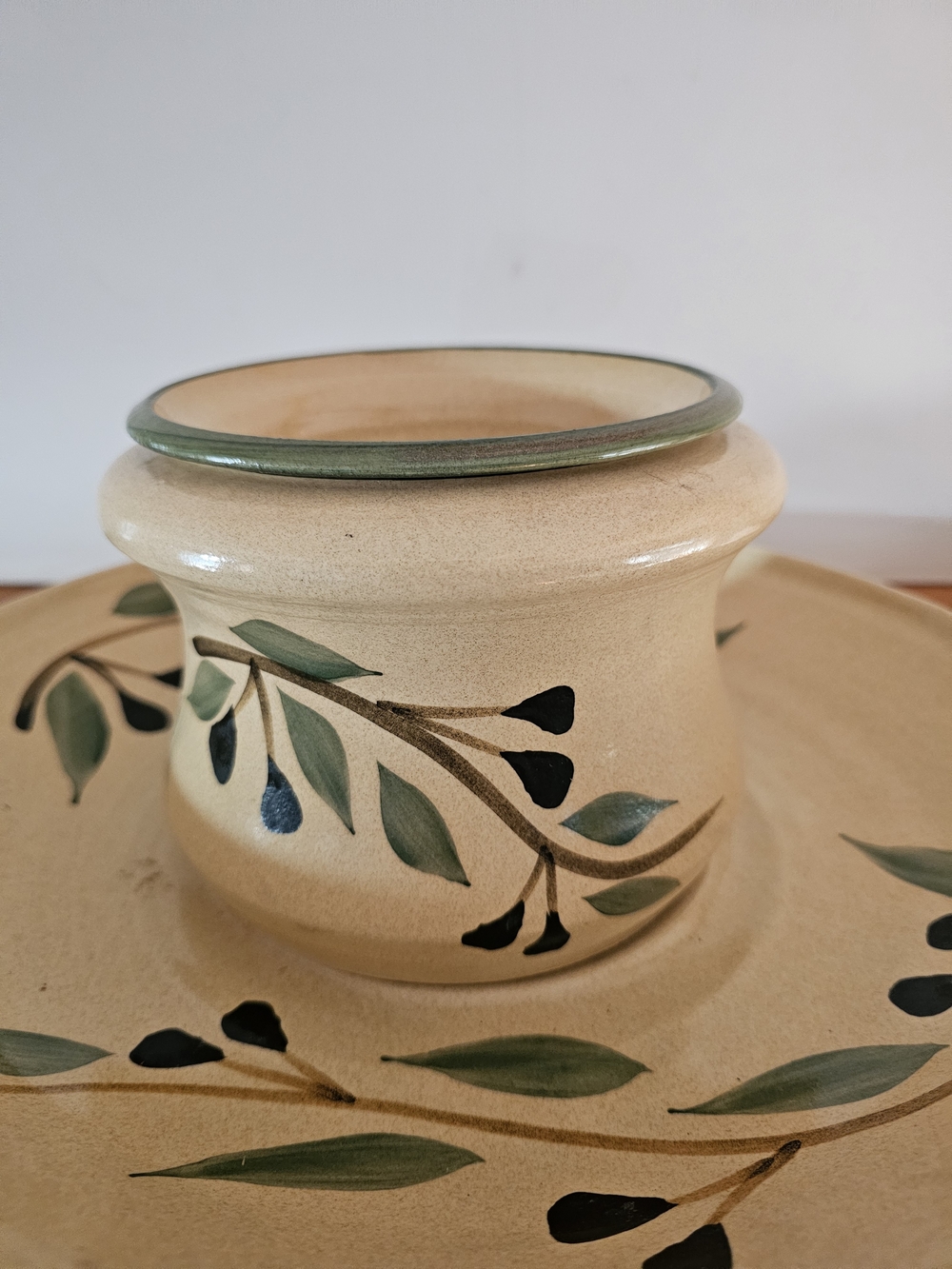 Neutral Ceramic Olive Branch Dip Bowl and Platter Set